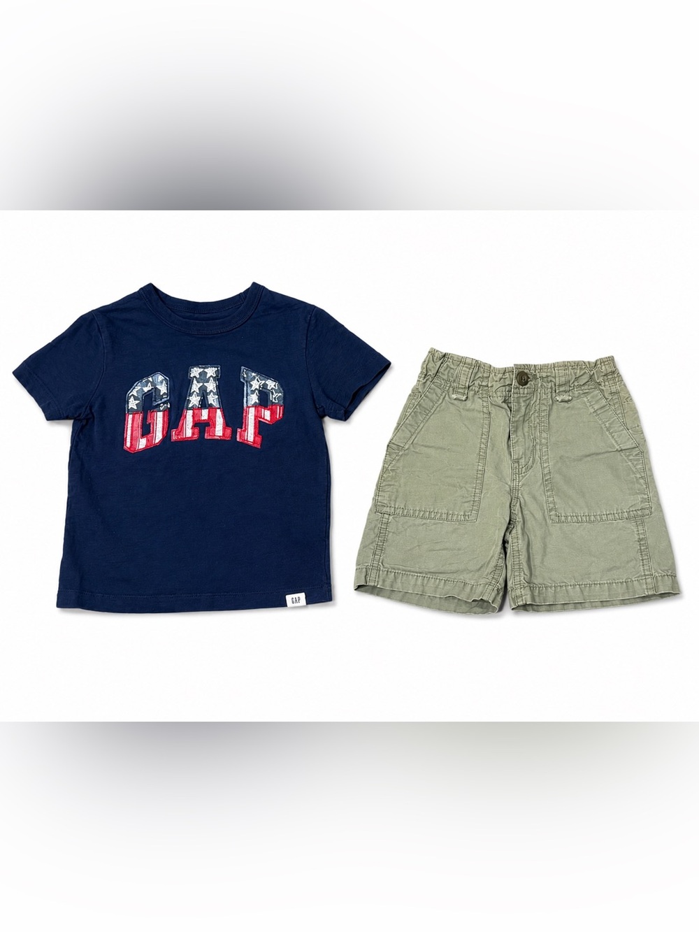 GAP Boys 2T Patriotic Logo Tee & Khaki Shorts Outfit Bundle
